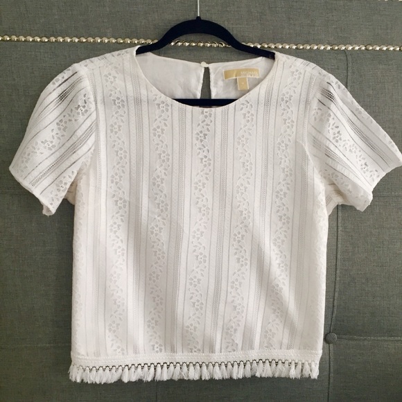 Michael Kors Tops - Michael Kors white lace top with tassels